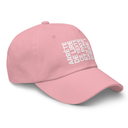 Casquette Baseball, brodée « Arrête de lire ce texte et paye moi une bière », en Rose, vue de trois quarts, image 48