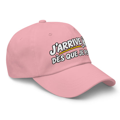 Casquette Baseball, brodée « J'arrive dès que je peux », en Rose, vue de trois quarts, image 47
