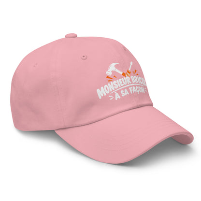Casquette Baseball, brodée « Monsieur bricole, à sa façon », en Rose, vue de trois quarts, image 47