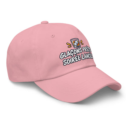 Casquette Baseball, brodée « Glaçons prêts, soirée lancée », en Rose, vue de trois quarts, image 47