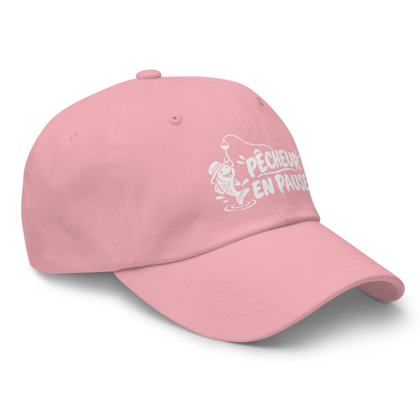 Casquette Baseball, brodée « Pêcheur en pause », en Rose, vue de trois quarts, image 47