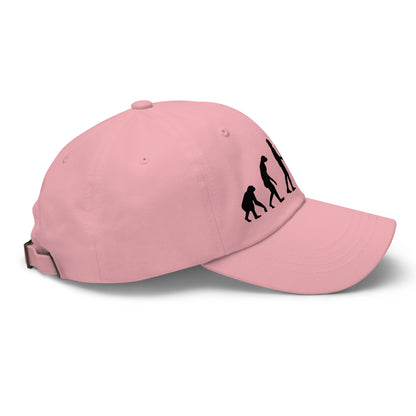 Casquette Baseball, brodée « Evolution de l'homme jusqu'à un guitariste », en Rose, vue de côté, image 56