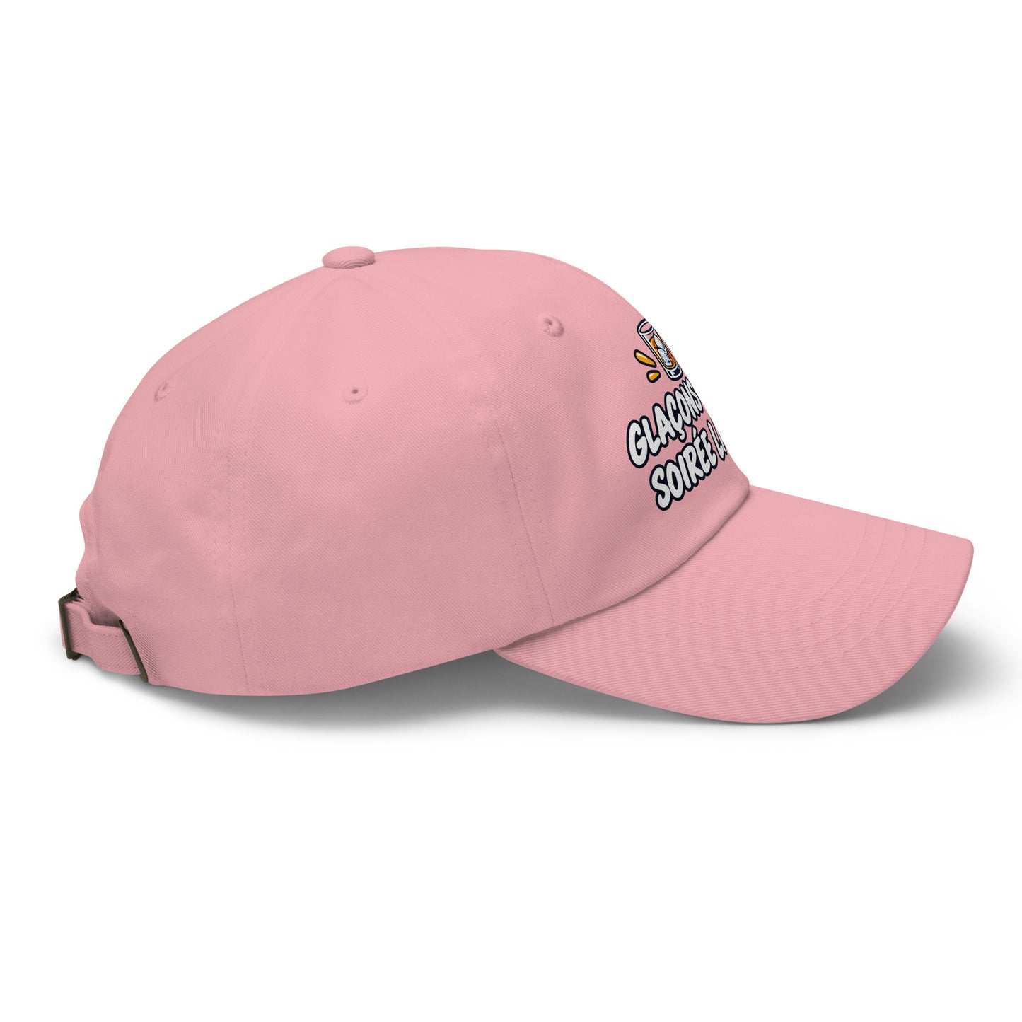 Casquette Baseball, brodée « Glaçons prêts, soirée lancée », en Rose, vue de côté, image 48