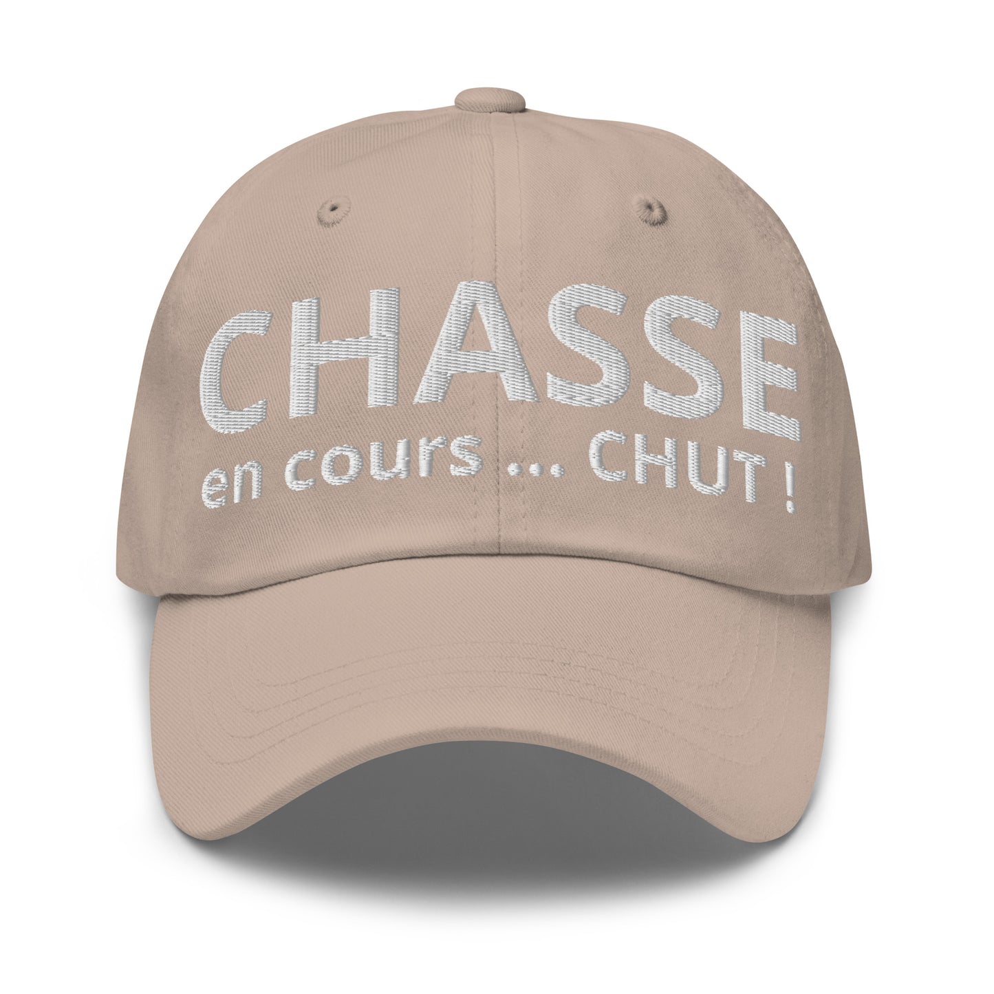 Casquette Baseball, brodée « Chasse en cours ... CHUT ! », en Pierre, vue de face, image 6