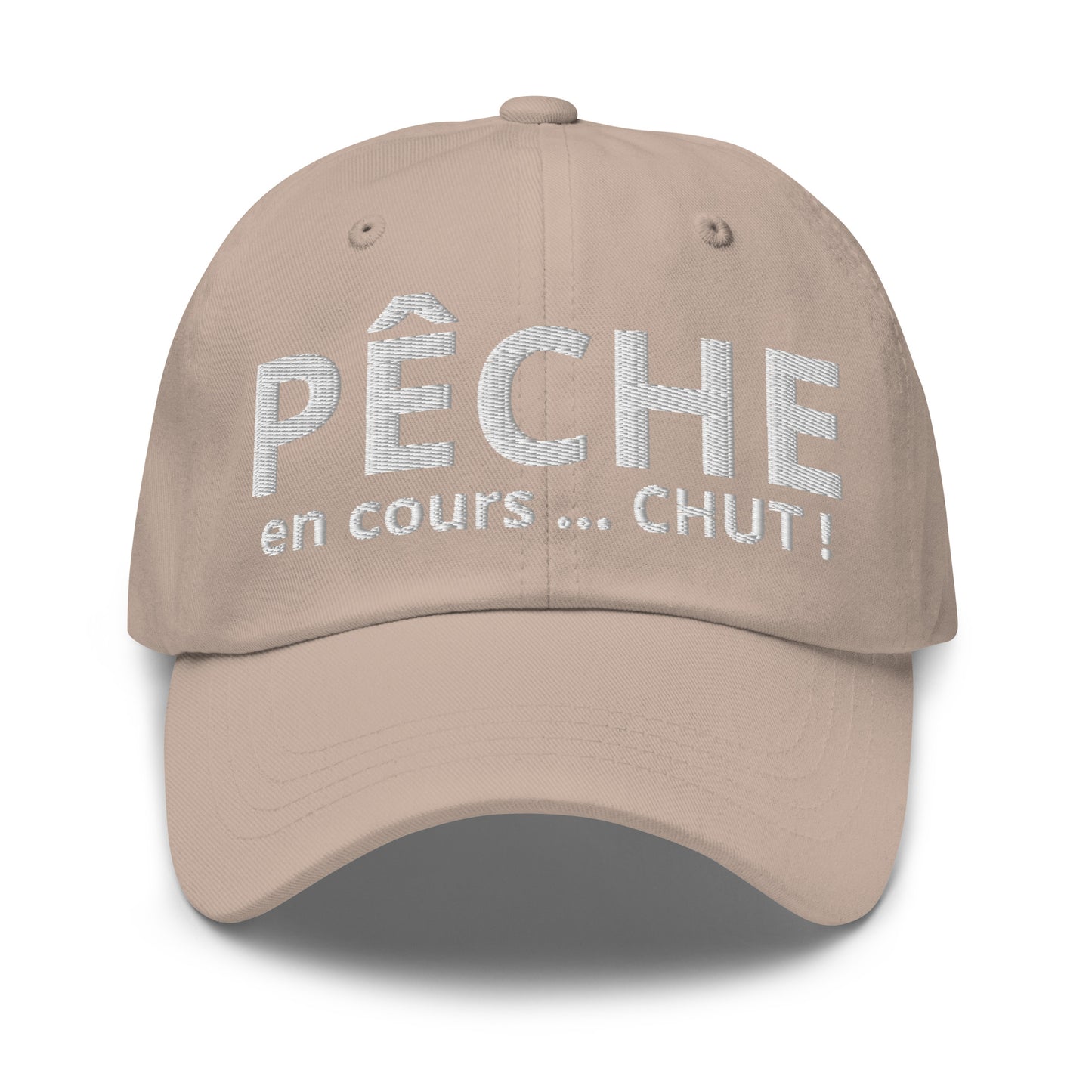 Casquette Baseball, brodée « Pêche en cours ... CHUT ! », en Pierre, vue de face, image 36
