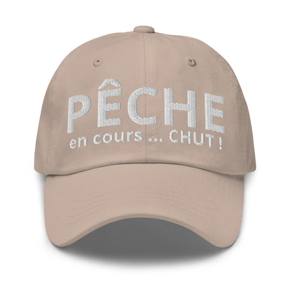 Casquette Baseball, brodée « Pêche en cours ... CHUT ! », en Pierre, vue de face, image 36