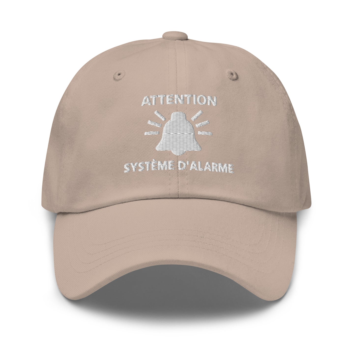 Casquette Baseball, brodée « Attention, système d'alarme », en Pierre, vue de face, image 8