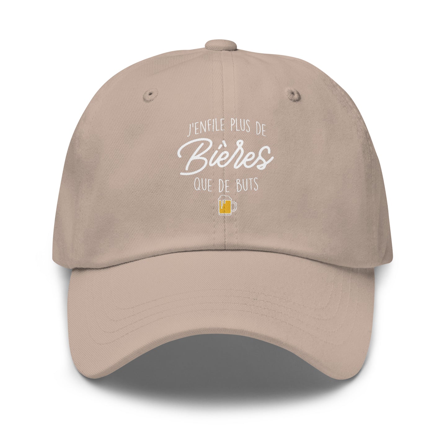 Casquette Baseball, brodée « J'enfile plus de bières que de buts », en Pierre, vue de face, image 4