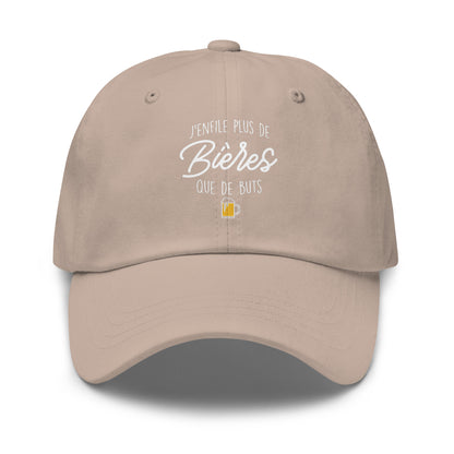 Casquette Baseball, brodée « J'enfile plus de bières que de buts », en Pierre, vue de face, image 4