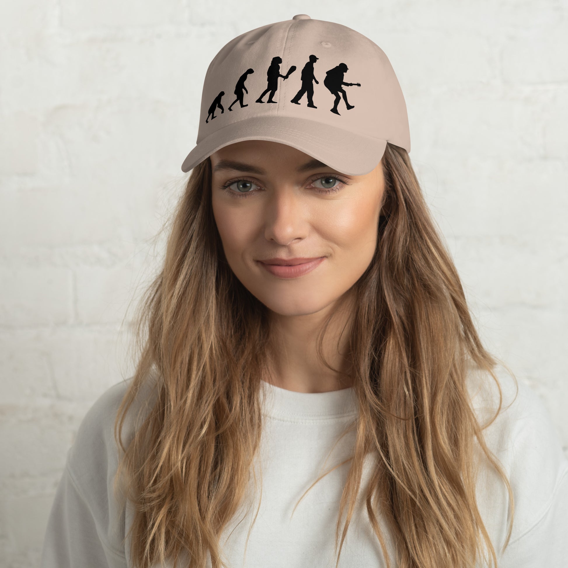 Casquette Baseball, brodée « Evolution de l'homme jusqu'à un guitariste », en Pierre, vue de face, image 12