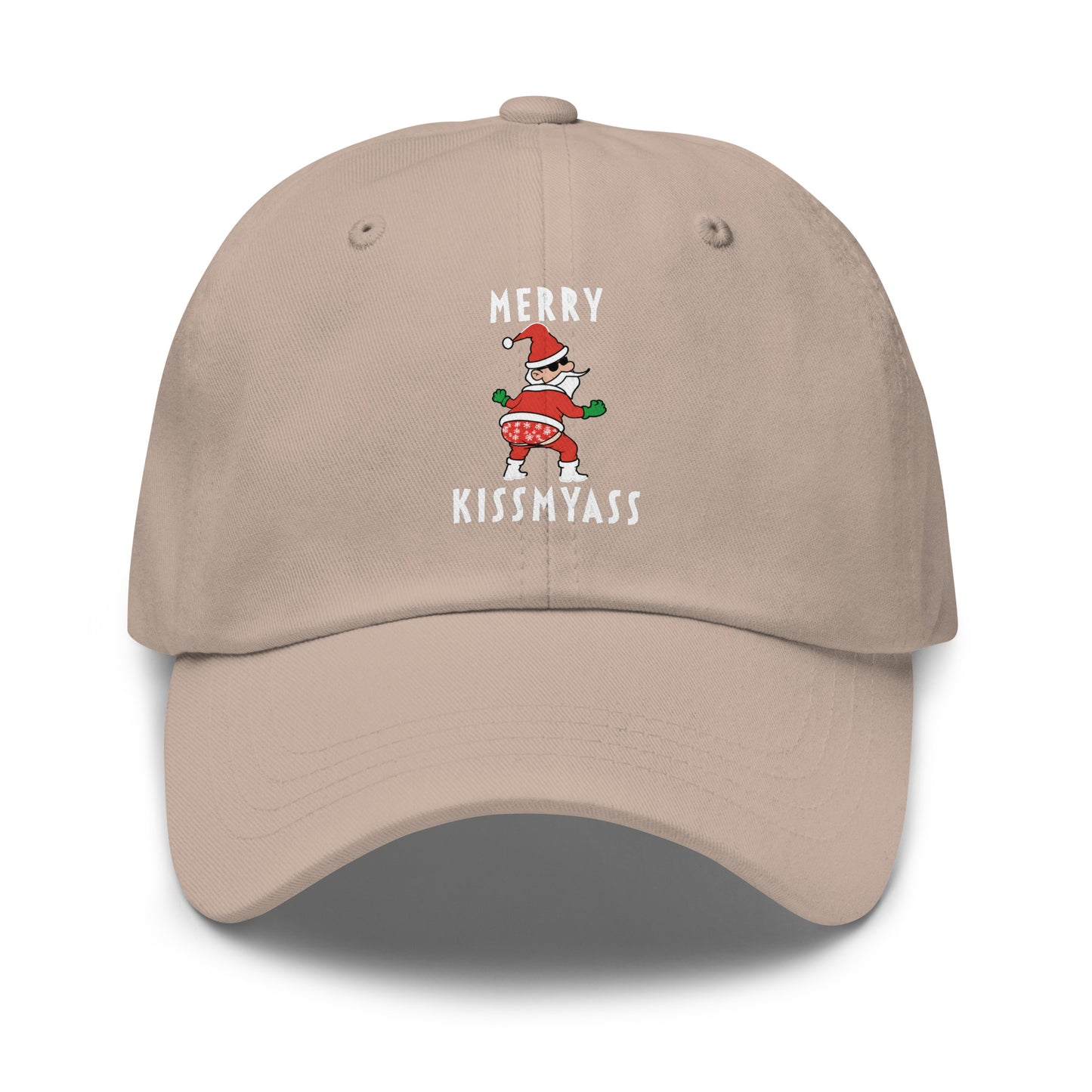 Casquette Baseball, brodée « Merry kiss my ass », en Pierre, vue de face, image 37