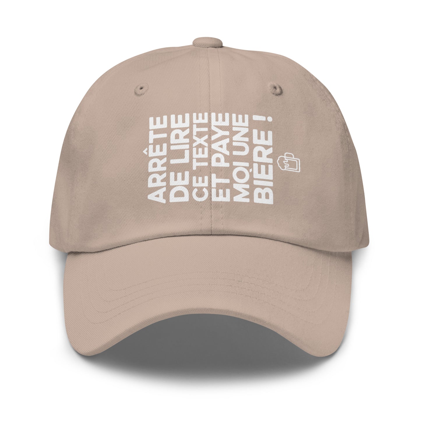 Casquette Baseball, brodée « Arrête de lire ce texte et paye moi une bière », en Pierre, vue de face, image 38