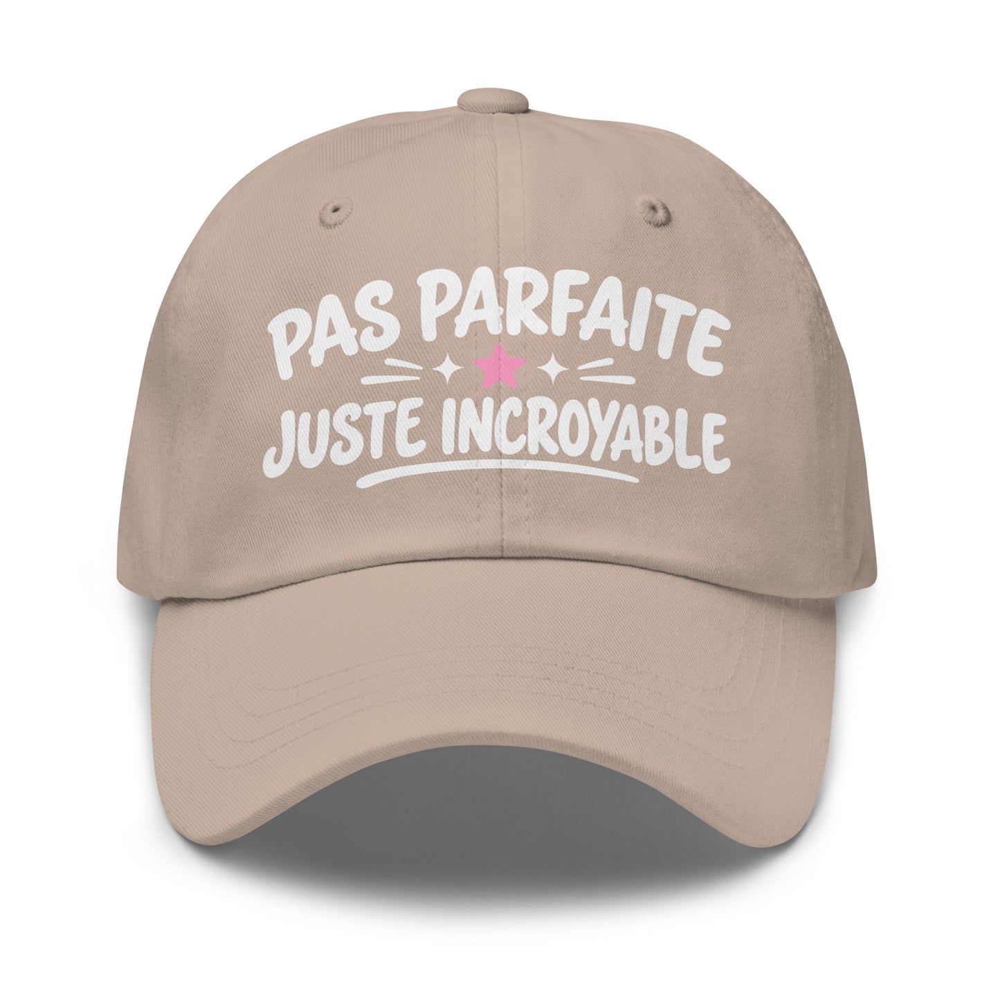 Casquette Baseball, brodée « Pas parfaite, juste incroyable », en Pierre, vue de face, image 37