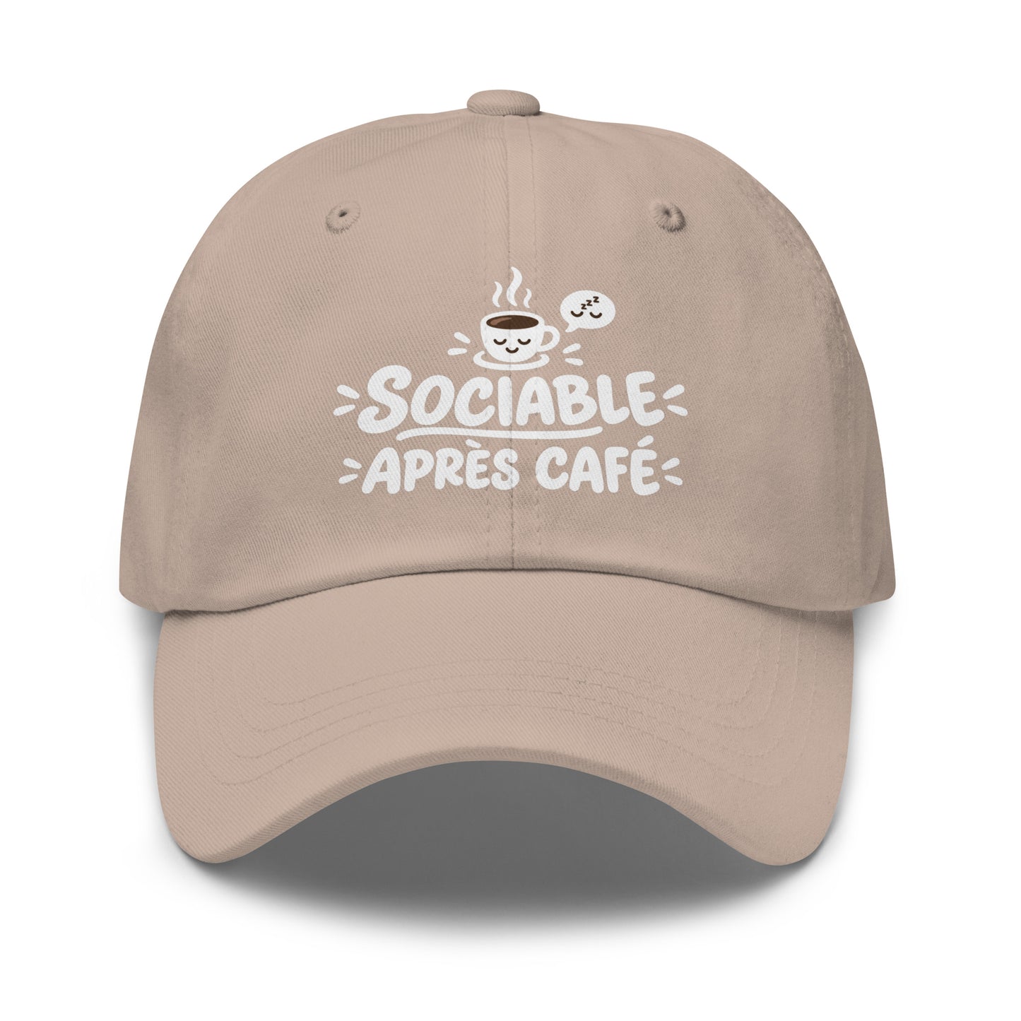 Casquette Baseball, brodée « Sociable après café », en Pierre, vue de face, image 37