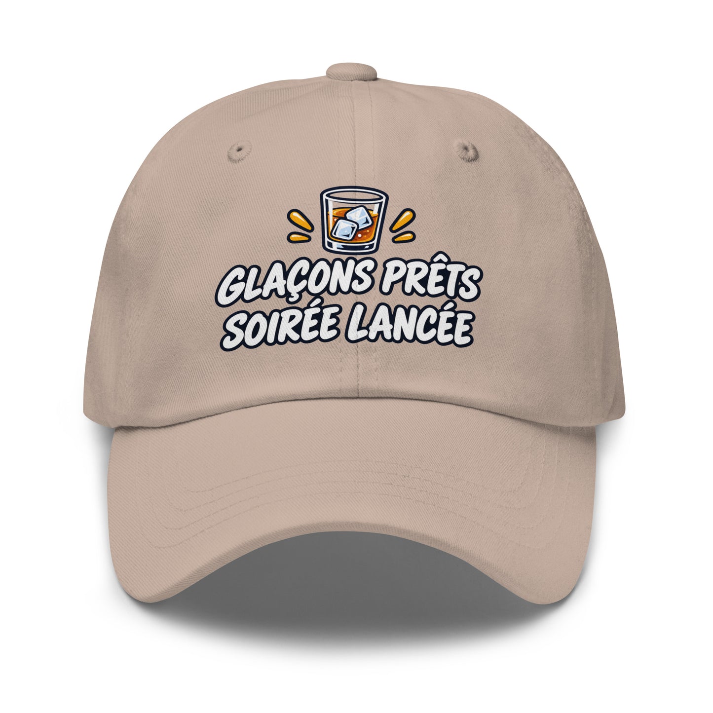Casquette Baseball, brodée « Glaçons prêts, soirée lancée », en Pierre, vue de face, image 38