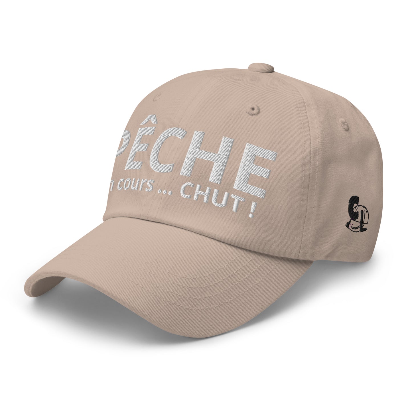Casquette Baseball, brodée « Pêche en cours ... CHUT ! », en Pierre, vue de trois quarts, image 7