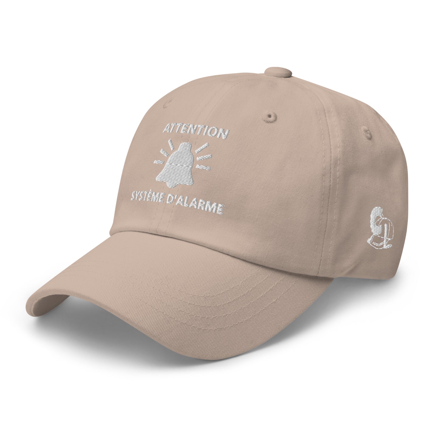 Casquette Baseball, brodée « Attention, système d'alarme », en Pierre, vue de trois quarts, image 49