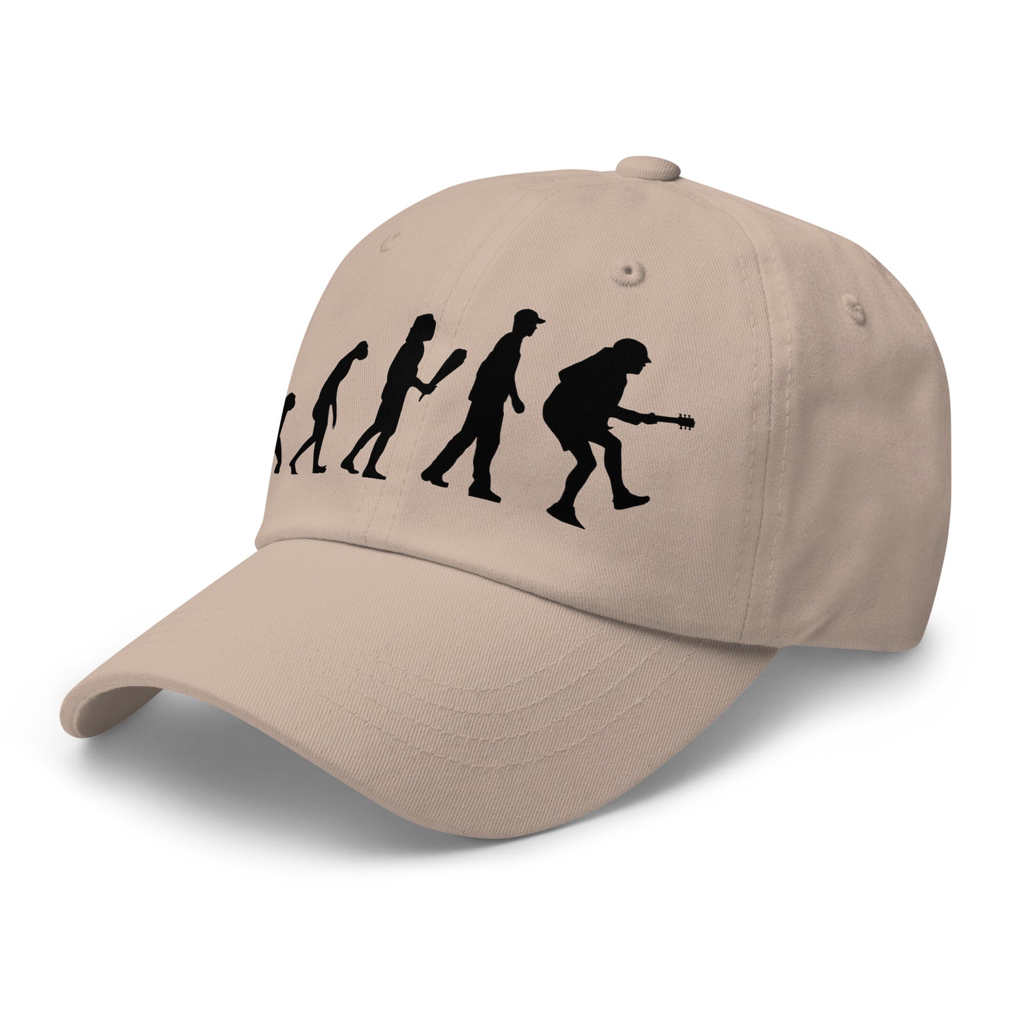 Casquette Baseball, brodée « Evolution de l'homme jusqu'à un guitariste », en Pierre, vue de trois quarts, image 48