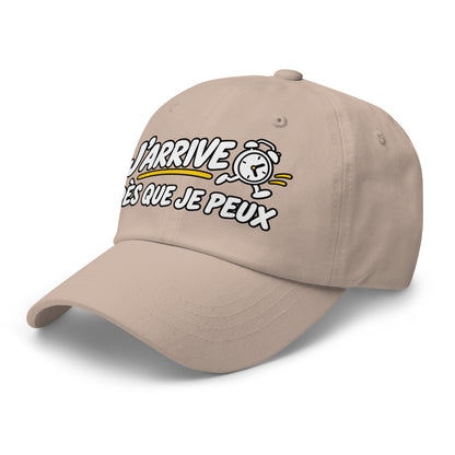 Casquette Baseball, brodée « J'arrive dès que je peux », en Pierre, vue de trois quarts, image 39