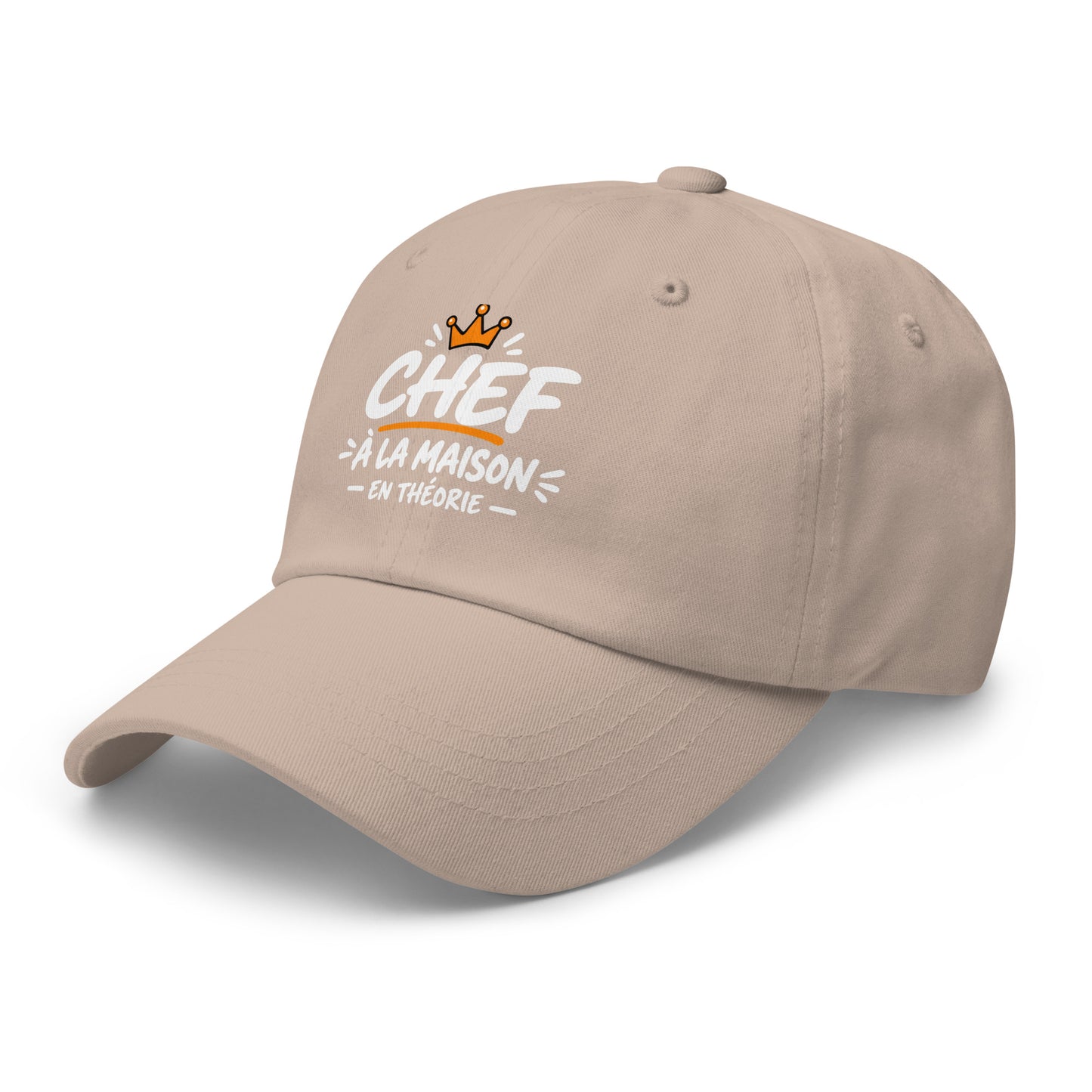 Casquette Baseball, brodée « Chef à la maison, en théorie », en Pierre, vue de trois quarts, image 39