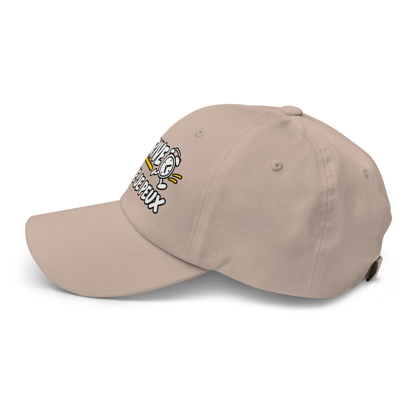 Casquette Baseball, brodée « J'arrive dès que je peux », en Pierre, vue de côté, image 40