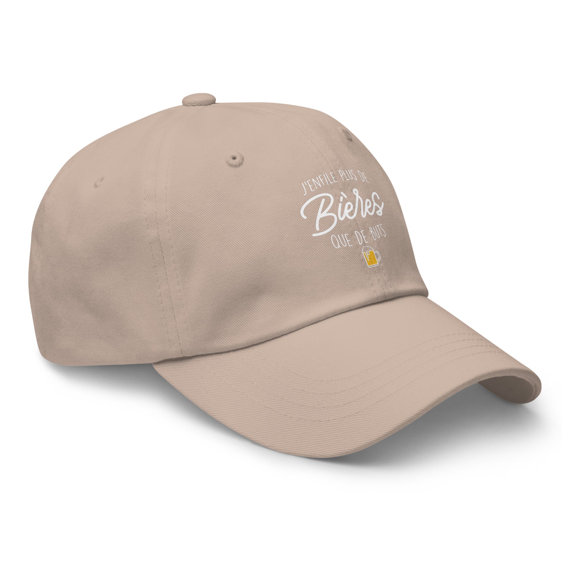 Casquette Baseball, brodée « J'enfile plus de bières que de buts », en Pierre, vue de trois quarts, image 51