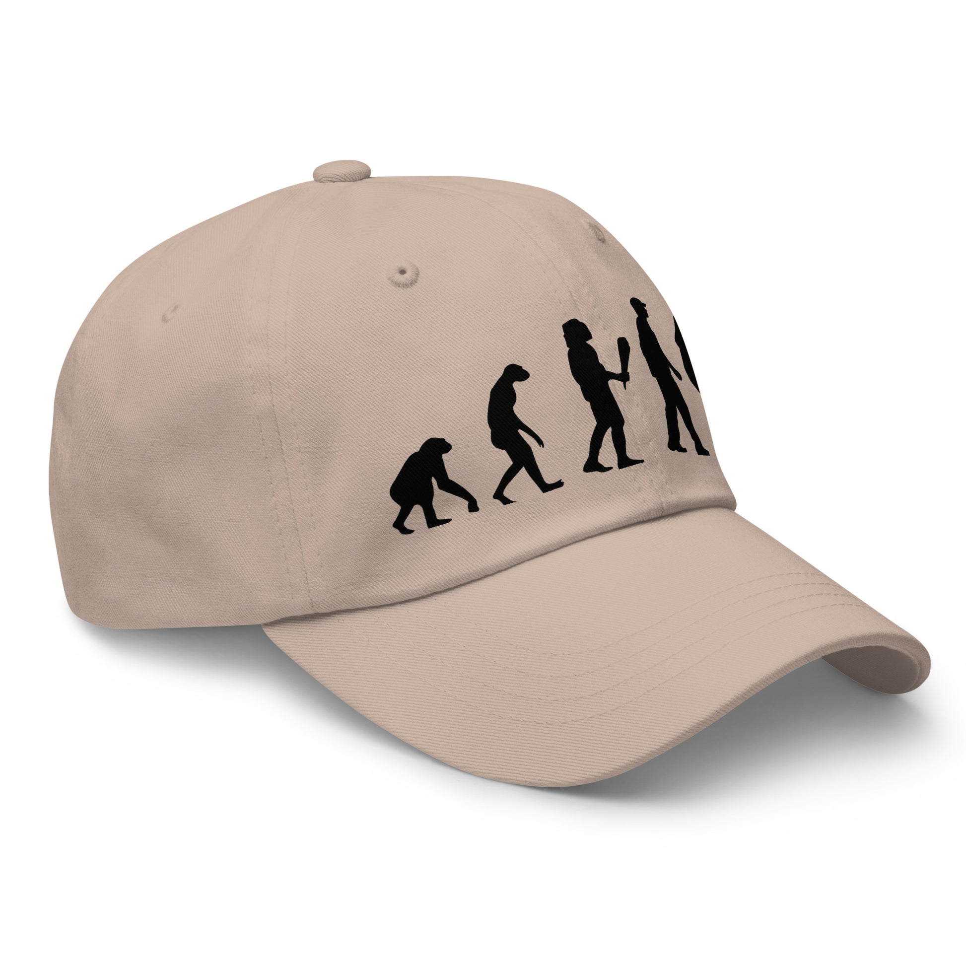 Casquette Baseball, brodée « Evolution de l'homme jusqu'à un guitariste », en Pierre, vue de trois quarts, image 50