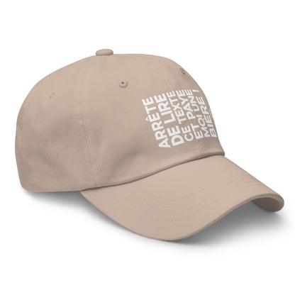 Casquette Baseball, brodée « Arrête de lire ce texte et paye moi une bière », en Pierre, vue de trois quarts, image 42