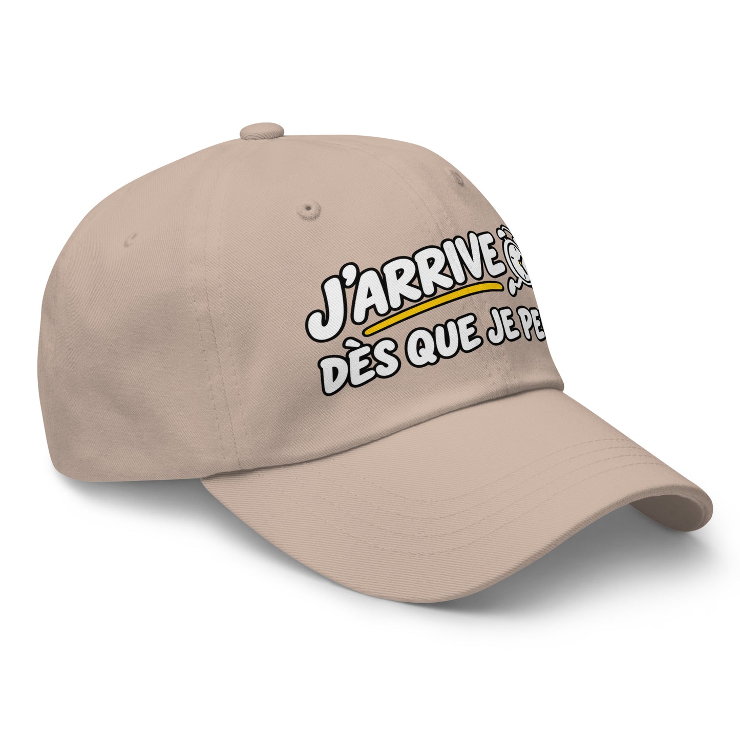 Casquette Baseball, brodée « J'arrive dès que je peux », en Pierre, vue de trois quarts, image 41