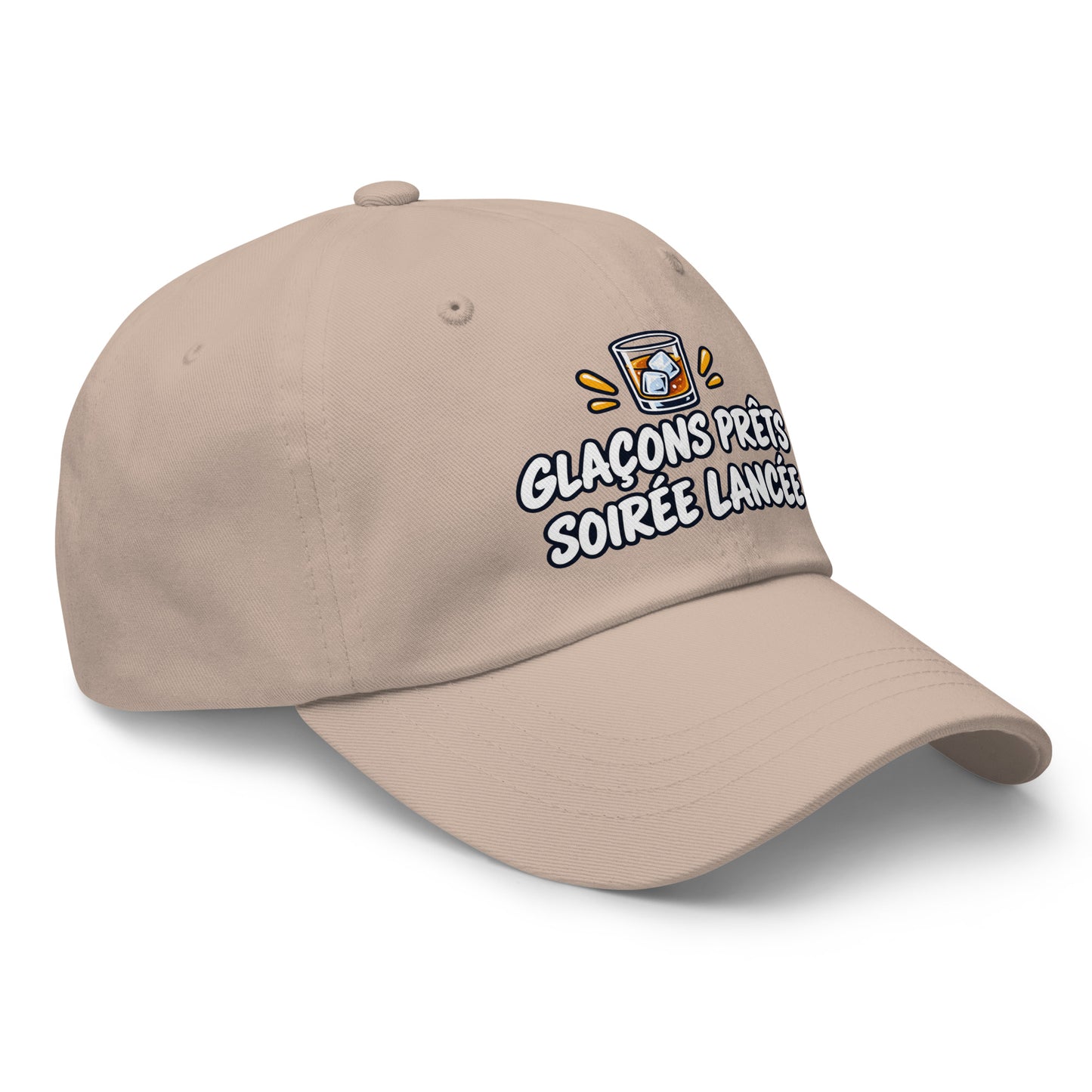 Casquette Baseball, brodée « Glaçons prêts, soirée lancée », en Pierre, vue de trois quarts, image 41