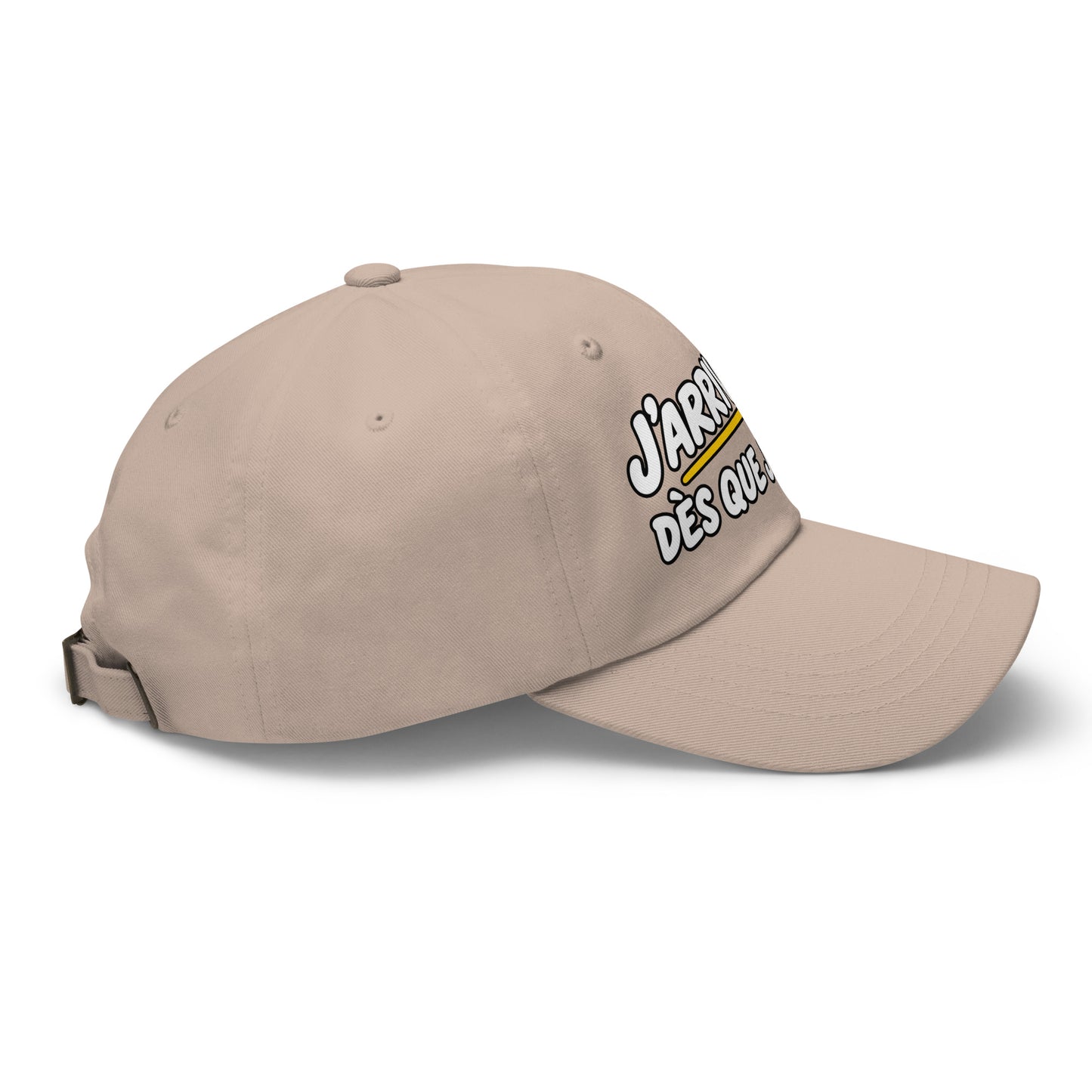 Casquette Baseball, brodée « J'arrive dès que je peux », en Pierre, vue de côté, image 42