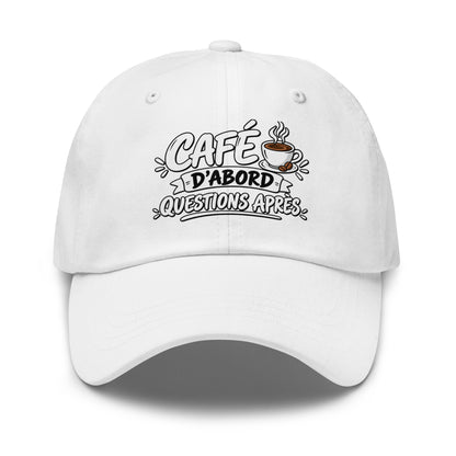 Casquette Baseball, brodée « Café d'abord, questions après », vue de face, image 55