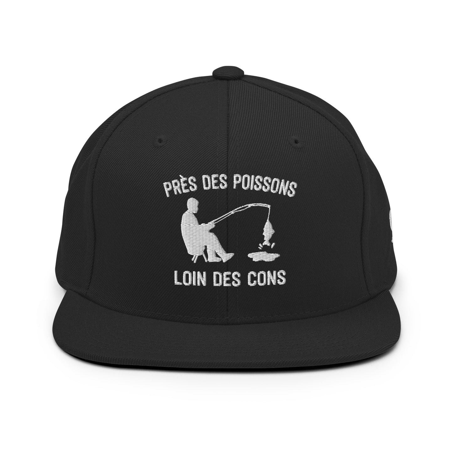 Casquette Snapback, brodée « Près des poissons, loin des cons », en Noir, vue de face, image 3