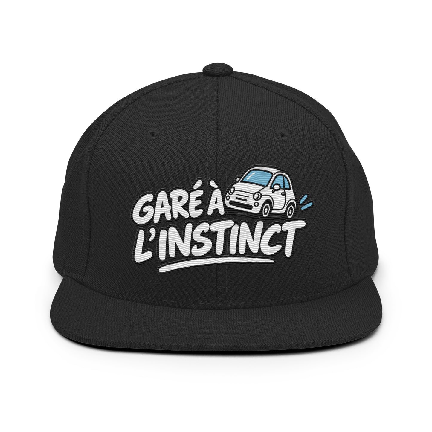 Casquette Snapback, brodée « Garé à l'instant », en Noir, vue de face, image 19