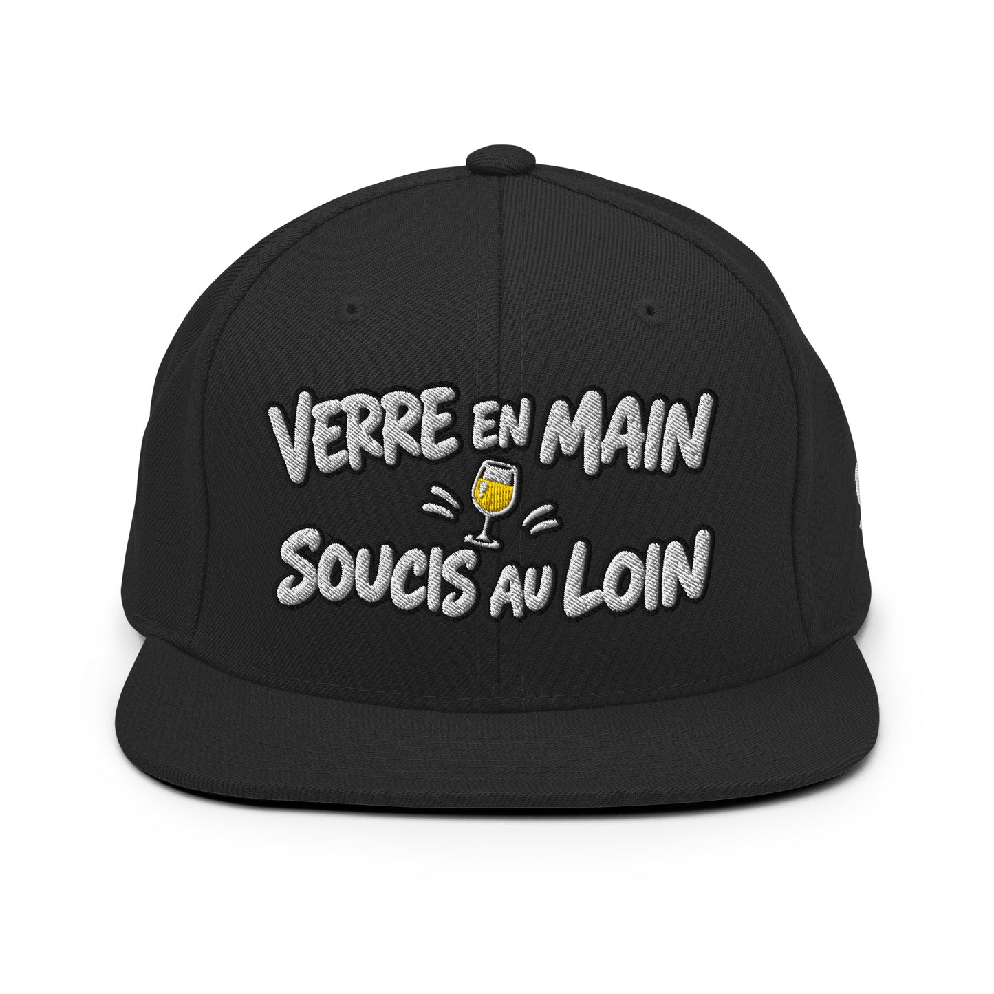 Casquette Snapback, brodée « Verre en main, souci au loin », en Noir, vue de face, image 18