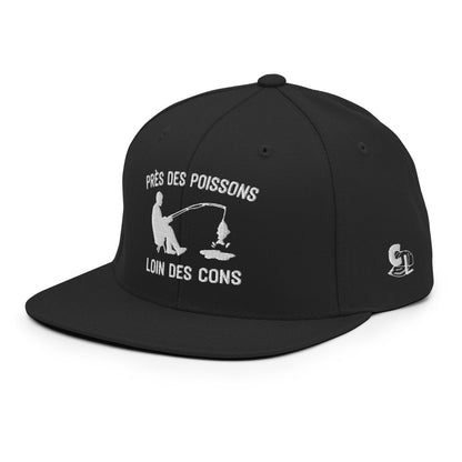 Casquette Snapback, brodée « Près des poissons, loin des cons », en Noir, vue de trois quarts, image 31