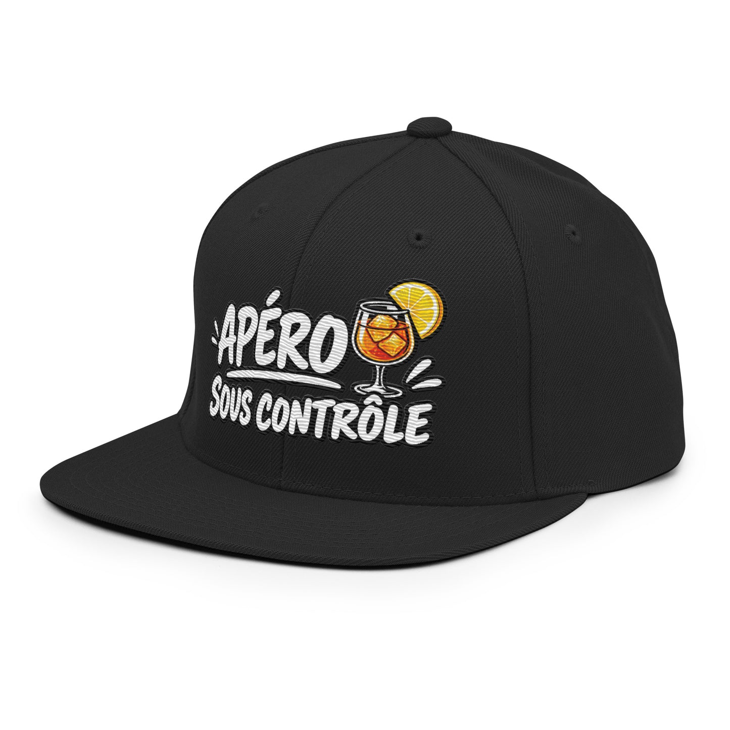 Casquette Snapback, brodée « Apéro sous contrôle », en Noir, vue de trois quarts, image 26