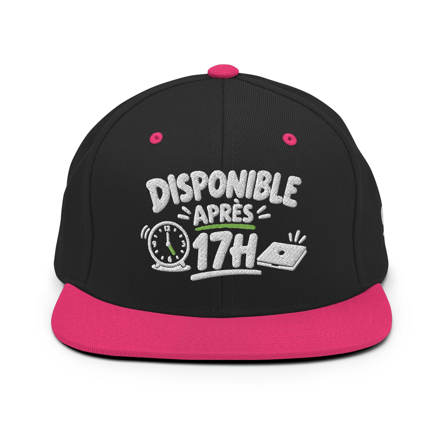Casquette Snapback, brodée « Disponible après 17h », en Noir, vue de face, image 18