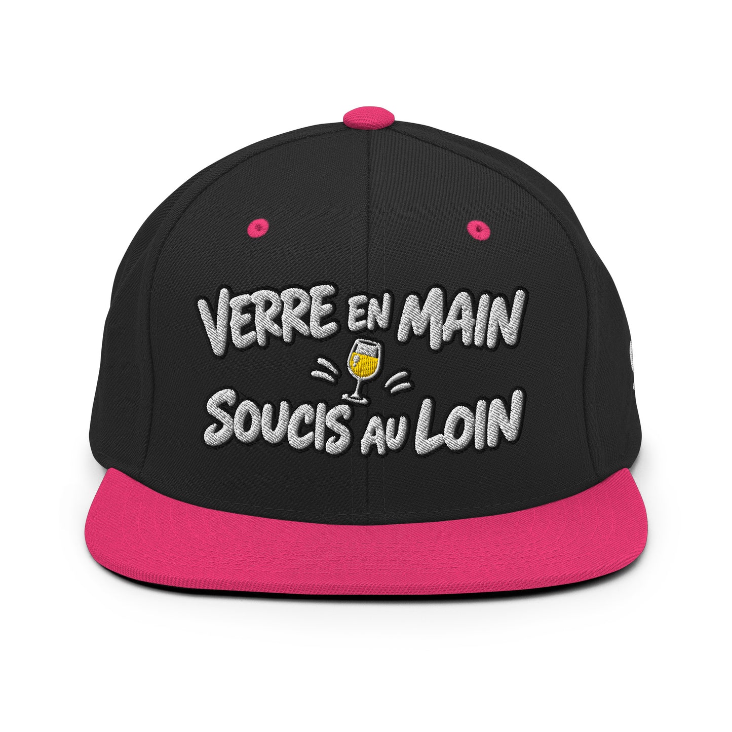 Casquette Snapback, brodée « Verre en main, souci au loin », en Noir, vue de face, image 15