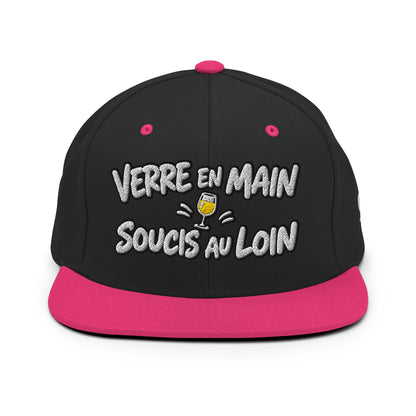 Casquette Snapback, brodée « Verre en main, souci au loin », en Noir, vue de face, image 15