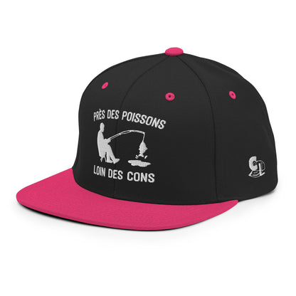 Casquette Snapback, brodée « Près des poissons, loin des cons », en Noir, vue de trois quarts, image 41