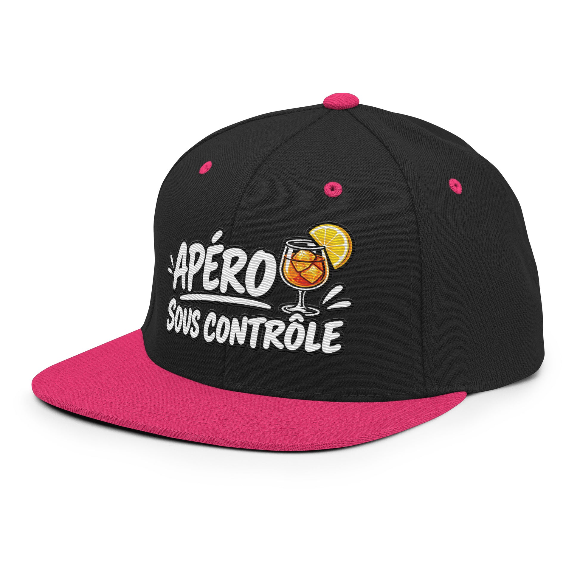 Casquette Snapback, brodée « Apéro sous contrôle », en Noir, vue de trois quarts, image 36