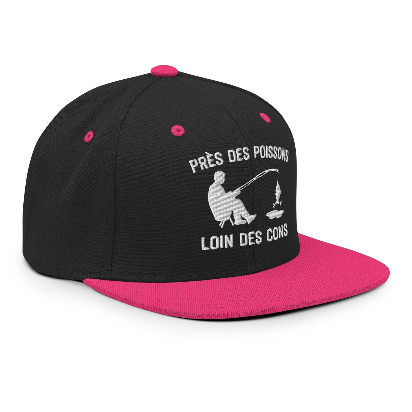 Casquette Snapback, brodée « Près des poissons, loin des cons », en Noir, vue de trois quarts, image 43