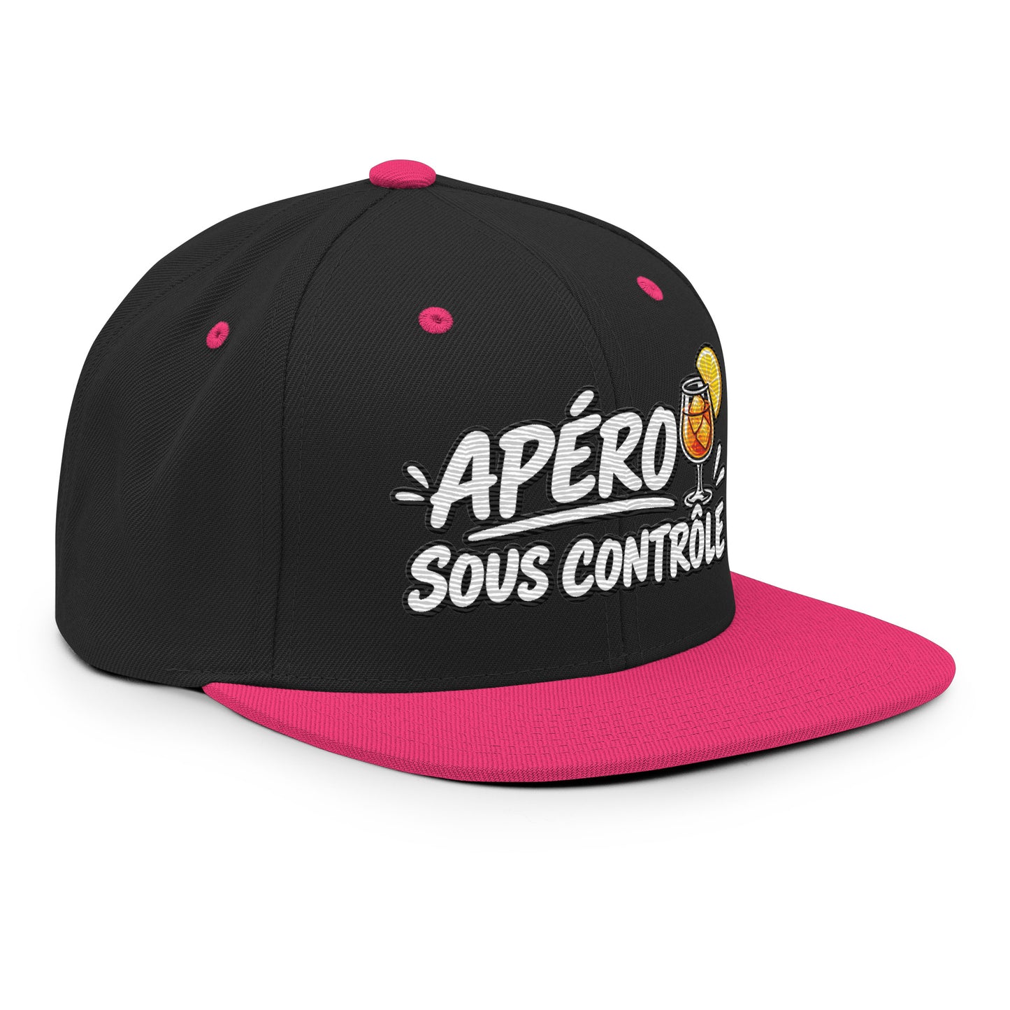 Casquette Snapback, brodée « Apéro sous contrôle », en Noir, vue de trois quarts, image 38