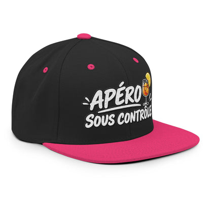 Casquette Snapback, brodée « Apéro sous contrôle », en Noir, vue de trois quarts, image 38