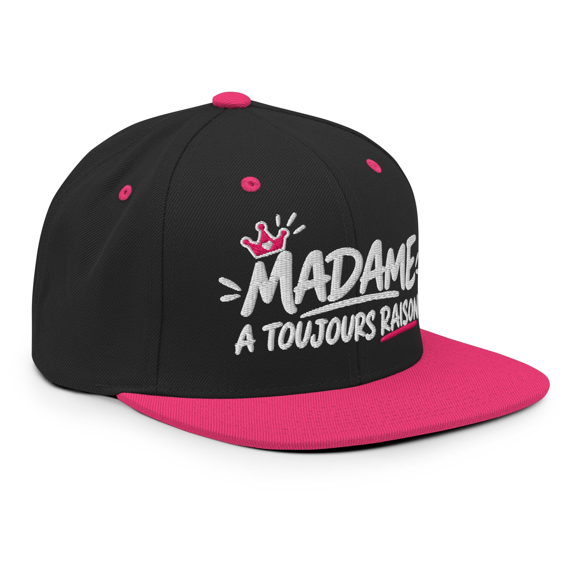Casquette Snapback, brodée « Madame à toujours raison », en Noir, vue de trois quarts, image 36