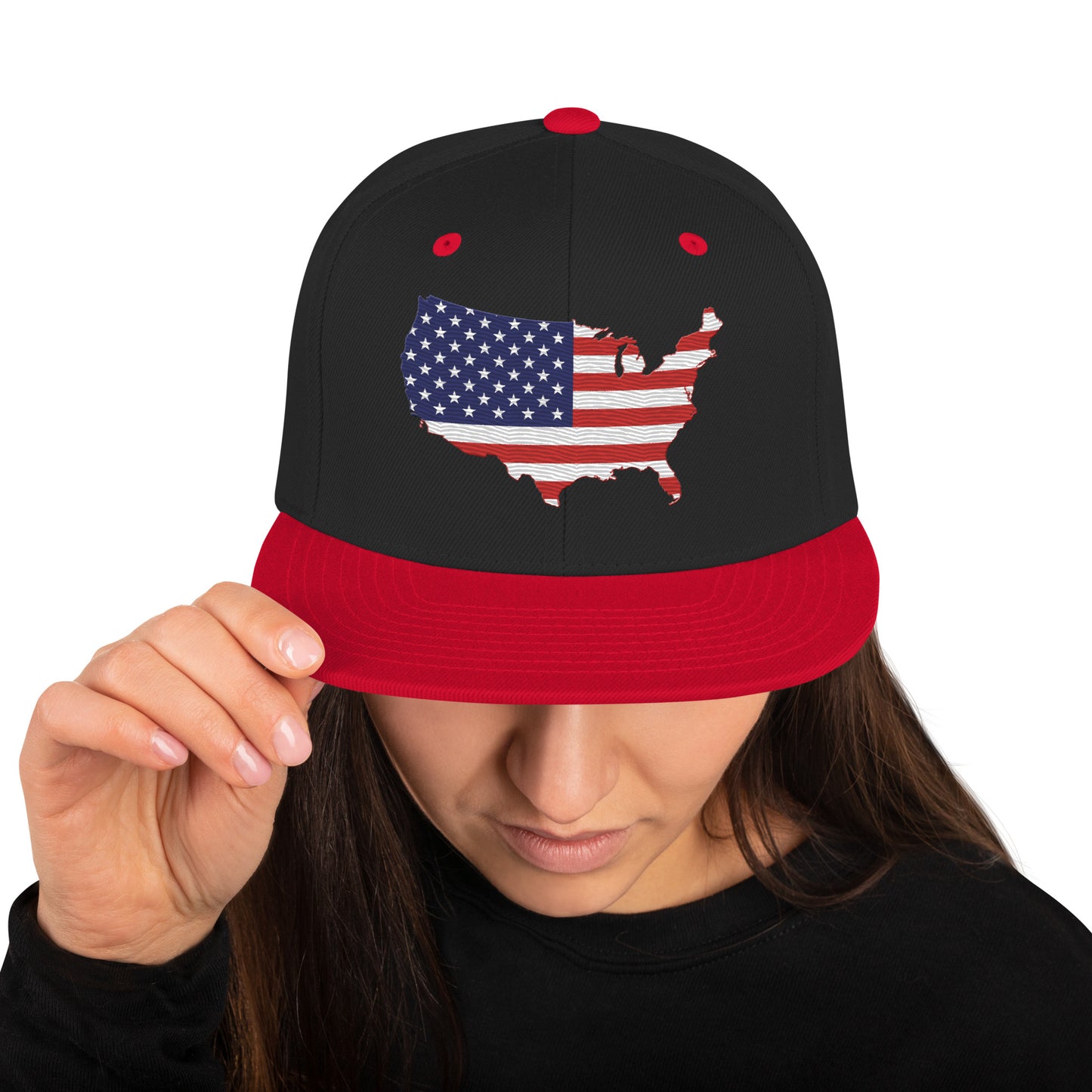 Casquette SnapBack de couleur noire et rouge "Drapeau Américain USA."