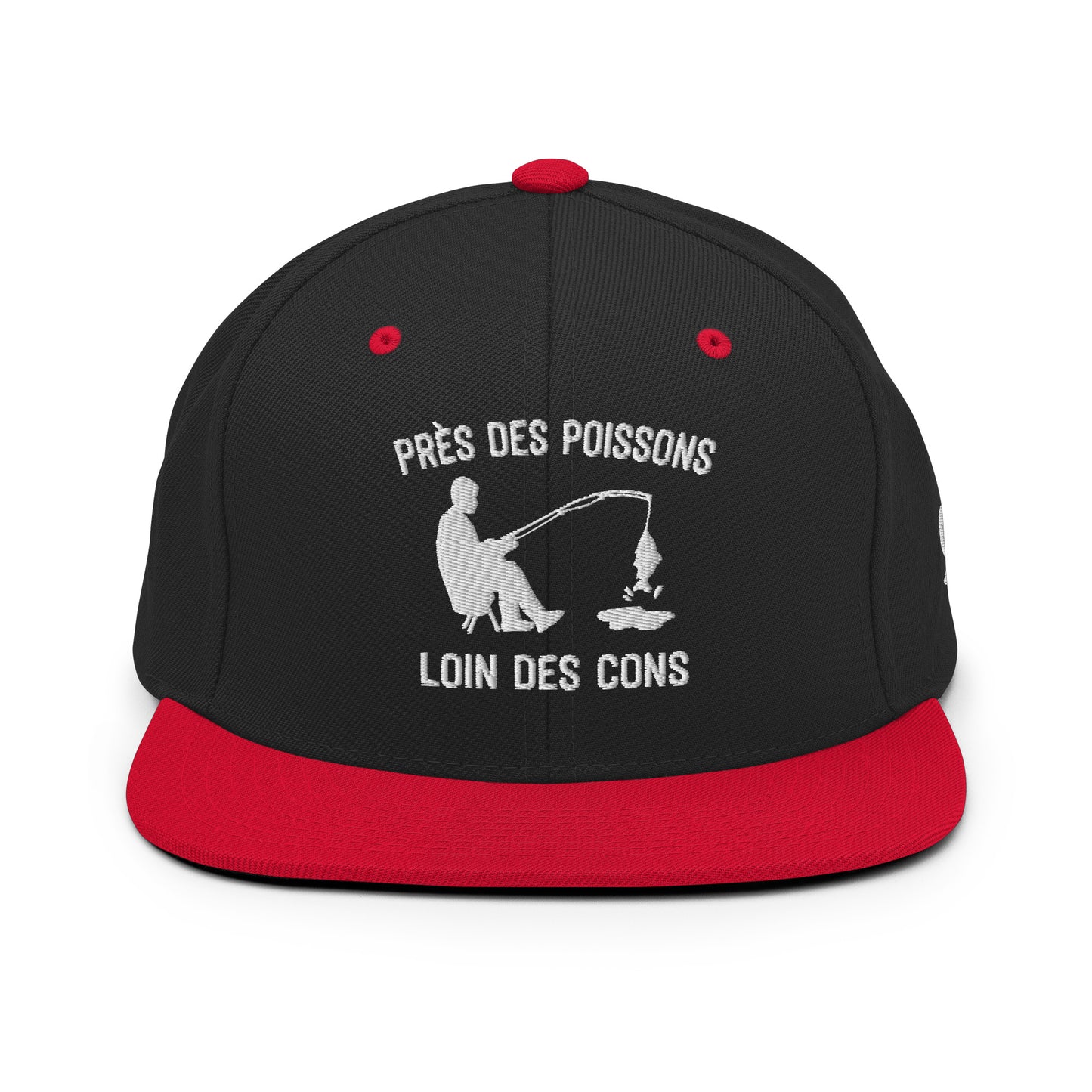 Casquette Snapback, brodée « Près des poissons, loin des cons », en Noir, vue de face, image 2