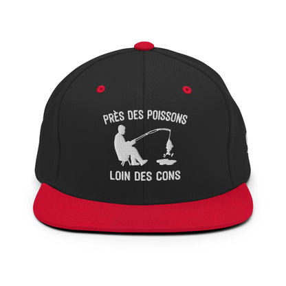 Casquette Snapback, brodée « Près des poissons, loin des cons », en Noir, vue de face, image 2