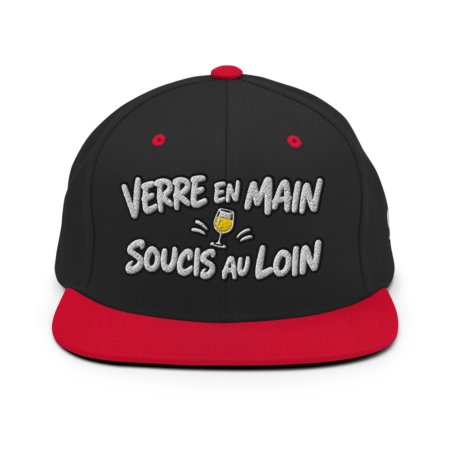 Casquette Snapback, brodée « Verre en main, souci au loin », en Noir, vue de face, image 17